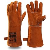 QeeLink Heat and Wear Resistant Welding Gloves Fireproof | 40 cm, 1 Pair, Leather Lined, Fireproof Seams for Welders, Firepla