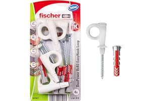 fischer EasyHook Loop K (4), zestaw 4 śrub z oczkami i kołków DuoPower 8 x 40, śruby do płyt wiórowych z haczykami, elastyczne haki śrubowe do montażu w wielu materiałach budowlanych