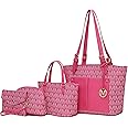MKF Collection Tote Bag for Women, Shoulder Handbag & Wristlet Pouch Purse Top Handle Vegan Leather 4Pcs Set Pocketbook