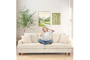 Kidirect Cord Sofa 3 Sitzer, 221CM Bequemes Couch 53CM Extra Tiefe Sitze, Sofa Wohnzimmer Werkzeugfreie Montage, Big Sofa Couch mit 2 Kissen, Modernes Couch fürs Büro, Schlafzimmer Sofas Beige