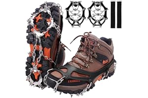 WIN.MAX Crampones, 19 Garras de Dientes Crampones Cubierta Antideslizante de Zapatos con Cadena de Acero Inoxidable para Excursiones Pesca Escalada Trotar sobre Nieve y Hielo
