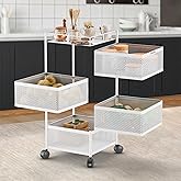 Amazon Brand - Solimo 360° Revolving Preassembled Portable 4 Layer Square Multipurpose Storage Kitchen Rack Carbon Steel Frui