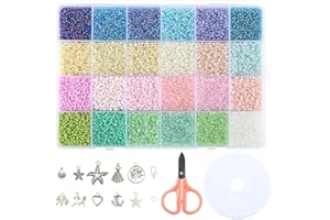 Naler 24000 Cuentas de Colores 2mm Mini Cuenta Kit de Abalorios de Cristal para Manualidades de Pulseras Collares Aretes Bisutería (24 Colores, Color Claro)