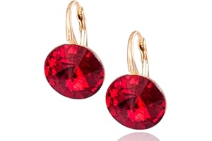 LillyMarie Kolczyki damskie posrebrzane złoto czerwone Swarovski Elements okrągła torba na biżuterię najlepszy przyjaciel prezenty świąteczne, Szkło, Kryształ