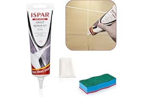 ISPAR Tile Grout Repair Set for Wall and Floors Tile Joints with Spatula and Sponge, Repair Mortar, Fill and Reviver The Joints, Quick-Drying, Ready Mixed Grout (White)