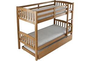 Arredo Stock Letto a castello con terzo letto estraibile in legno di pino massello, 90x190x156 cm (Legno)