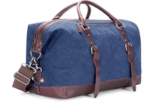 BAOSHA HB-14 De cuero para hombre de la lona Bolso de viaje Travel Duffle Noche Fin de semana Satchel Totes Bolsa Bolsos (Azul)