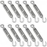 QWORK&reg; 10 Pieces M6 Tensioner, Cable Tensioner, Hook and Eye Turnbuckle 304 Stainless Steel