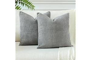 JOTOM Corduroy Soft Striped Boho Decorative Throw Pillow Covers 22x22 Inch Cushion Covers 55x55 cm Square Pillowcase for Couch Sofa Living Room Bed Home Decor Cushion Case Set of 2 (Grey)