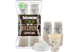 bioexxe 100 Bicchieri Asporto con 100 Coperchi, Tazze di Carta per Bevande Calde e per Cappuccino, Grandi 270ml (Verde)