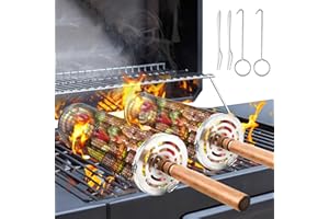 PLAUSO 2 STÜCK Rolling Grillkorb mit Gabel, Grill zubehör, Grillzubehör, Grilling Edelstahl GrillKorb mit Griff, BBQ Grill Rack für Außengrill Gemüse,Grillhalter für Pommes,Fisch,Garnelen