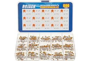 BOJACK - Kit da 600 condensatori elettrici in ceramica, assortiti, di 15 tipi, da 10pf a 100nF, custodia inclusa