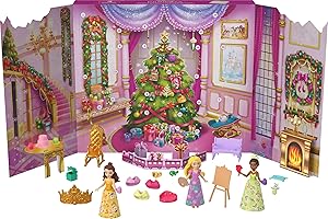 Mattel Disney Princess Doll Advent Calendar with 24 Days of Surprises, Including 3 Small Dolls, 3 Friends, 6 Fashions & 16 Accy Inspired by Movies, JFG79