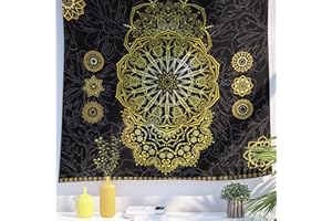 Berkin Arts Decoración Tapiz con Símbolos de Flor Floral Bohemio Boho Dorados, Tapices Telón de Fondo Estético Colgante de pared Chicos vintage religiosos abstractos para sala de estar 150 x 200 cm