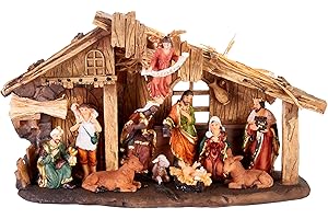 ‎BRUBAKER Łóżeczko Świąteczne BRUBAKER - Zestaw Łóżeczko 32 cm z 11 Ręcznie Malowanymi Figurkami - Łóżeczko Świąteczne z Figurkami z Żywicy - Świąteczna Dekoracja Stołu - Świąteczna Dekoracja Rzeźba