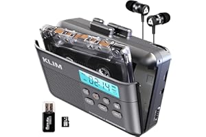 Cassette Player KLIM K7 - Lecteur Cassette Audio - Convertisseur Audio en MP3 - Microphone et Haut-Parleur intégrés - Batterie Rechargeable - Ecouteurs - Carte SD 16GB - Cendre