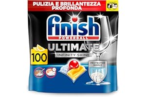 Finish Ultimate Infinity Shine Pastiglie Lavastoviglie, 100 Capsule Lavastoviglie al Limone, Pastiglie per Lavastoviglie contro lo Sporco e i Residui Incrostati