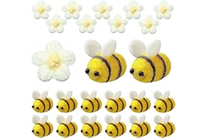 Dbuwqips 24 Pezzi Api Api Decorative Api Peluche Ape Decorativa in Peluche Fiore Bianco All'Uncinetto Ape Artigianale per le Decorazioni di Abbigliamento del Negozio di Artigianato Fai da Te