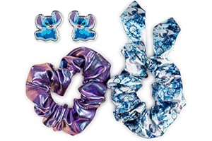 DISNEY Lilo & Stitch VE700427L Ensemble chouchou et boucles d'oreilles à tige Bleu, 4 Piece Set, Tissu, Sans pierre précieuse