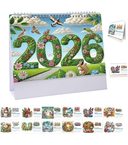 Diamond Painting Calendrier De Bureau 2026 En Bois, Calendrier