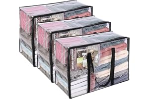 Vieshful 40L 3 Piezas Cajas Almacenaje Ropa Organizador Armario Plegable Bolsas para Guardar Ropa Claro Bolsas Almacenaje Ropa Plastico para Mantas, Edredones