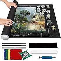 Nariolar Jigsaw Puzzle Mat Roll Up – 47 x 26 Inch Portable Non-Slip Rubber & Felt Mat for 500/1000/1500 Piece Puzzles, Pack of 2 Mats