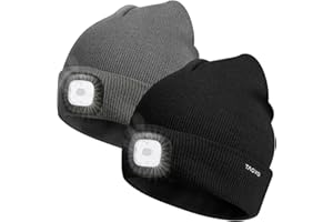 TAGVO USB Nachladbare LED Mütze-Kappe, Beleuchtung und blinkende Warnungs-Arten 8 LED, einfache Installation Schnellverwendbare Scheinwerfer-Mütze, Unisex-Winterwärmer-Strickkappe - Schwarz/Grau