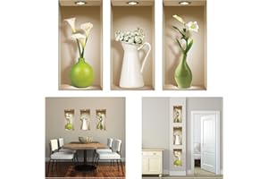 The Nisha 3 PC Pack Art Magic Peel and Stick 3D Vinyl Removable Wall Sticker Decals DIY Sticky Backsplash, Green and White Vases 339-2-UK