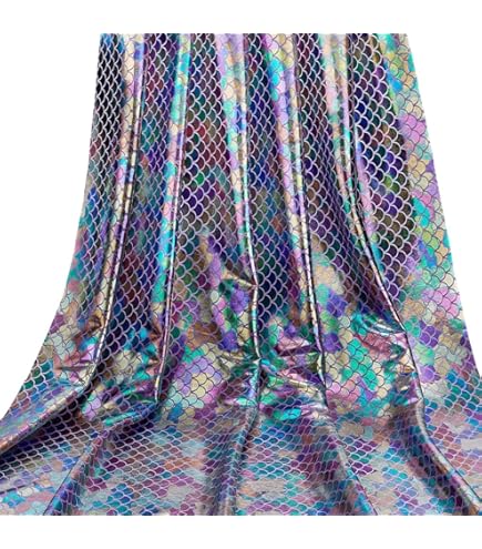 FINGERINSPIRE 1 x 1,45 m katoenen polyester stof bedrukt zeemeermin schubben voor knutselwerk, woondecoratie, naaiaccessoires (niet elastisch