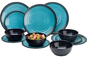 FLAMEFIELD Granite Aqua Premium Plus 12pc Dinner Set Melamine Tableware Dinnerware Caravan Accessories