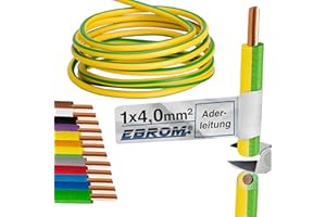 EBROM H07V-U 1 x 4 mm² – przewód żyłowy sztywny, jednożyłowy, kompatybilny z instalacjami sygnalizacyjnymi, zielony/żółty, od 10 m do 50 m do wyboru