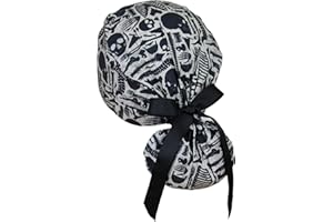 CALOMED Calot de Bloc Charlotte Chapeau Infirmière Bonnet en Tissu pour Personnels de Santé ou Pâtissier Modèle Pony Queue de Cheval Femme ou Homme Cheveux Longs (Anatomie Squelette)