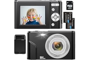 NICAMERY Fotocamere Digitali Compatte 1080P HD Macchina Fotografica 36 MP 2,4'' LCD Ricaricabile Vlogging Video Fotocamer Digitale Zoom Digitale 16x con Scheda SD & Caricatore per Adulti, Bambini(Nero)