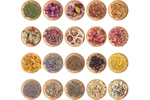 Xbessc 20 Tipos Flores Secas Flores Secas para Velas Flores Secas Naturales Lavanda Seca Rosa Seca Jazmín Seca para DIY Vela de Baño de Aromaterapia Jabón Resina Flores Secas Decoración Manualidades