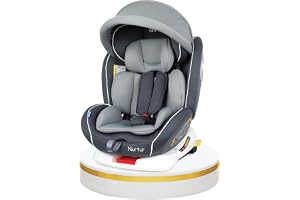 Nurtur Ultra Baby/Kids 4-in-1 Car Seat - 360° Rotation - ISOFIX – 9-Level Adjustable Headrest and Canopy - 0 months to 12 years (Group 0+/1/2/3), Upto 36kg - Grey