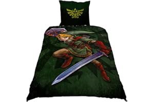 Elbenwald The Legend of Zelda Bettwäsche mit Wendemotiv Link und Triforce Logo 2 teilig Decke 135 x 200 cm Kissen 80 x 80 cm Baumwolle grün