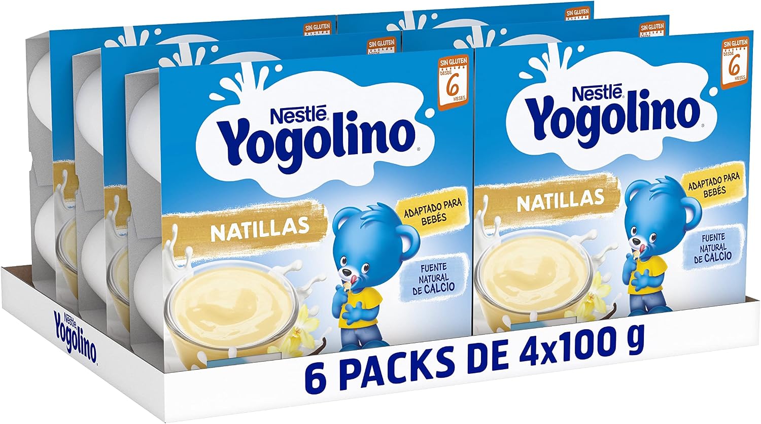YOGOLINO NESTLÉ natillas sabor vainilla sin azúcar añadido, desde 6 meses, Pack de 6 (4x100g), Fórmula mejorada