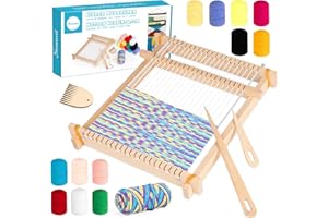 Homewit Webrahmen für Kinder ab 6 Jahre, 24 X 28 cm Hochwertiger Holz Webstuhl Set für Schüler und Anfänger, Enthält Genug Reichlich Garn zum Stricken