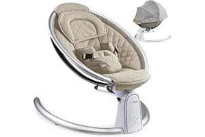 Hot Mom NOUVEAU transat bébé en coton avec berceau vibrant avec 5 amplitudes de vibration, musique Bluetooth, chaise berçante légère avec mouvement de bascule doux, style 2022 (Beige)
