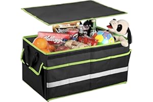 EYPINS Organiseur de coffre de voiture avec couvercle pliable, multi-compartiments, étanche, bandes réfléchissantes pour voitures, SUV, camionnettes (55 x 32,5 x 28 cm)