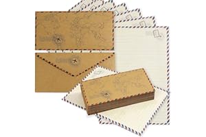 DONINDIS Briefpapier und Umschläge Vintage-Design (Set, 50 Stück) - Einseitig Bedruckt - Umschläge aus 120 g/m² Kraftpapier