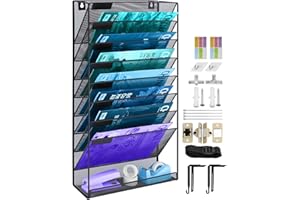 TSDRBWO Porte-revues mural à 9 niveaux à suspendre, organiseur de fichiers mural, en maille mentale, organiseur mural de bureau A4, organiseur de fichiers mural pour bureau et maison