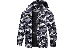 TACVASEN Uomo Giacca Sci Pile Fodera Giacche Invernali Escursionismo Giacca Impermeabile Vento Montagna Cappotti Caldi con Cappuccio Staccabile