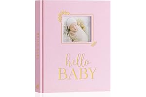 Lanpn Hello Baby Memory Book, First 5 Year Keepsake with DIY Window, Linen Baby Journal Memories Scrapbook Photo Book, Newborn Milestone Album for Boy Girl New Parents (Pink, 154 Pages)