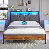 Brinlawb Bed 120 x 200 cm with integrated power strip (2 AC outlets and 2 USB ports) LED light strip, 120 x 200 cm, Single be