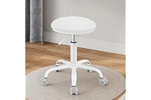 ‎EUGAD EUGAD Schminkhocker höhenverstellbar, Drehhocker mit Rollen, runder Hocker 360° drehbar, für Ankleidezimmer, Schlafzimmer, Kunstleder, Weiß