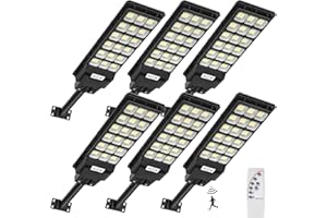 WOWSPEED 600W LED Réverbères Lampadaire Solaire Exterieur avec Télécommande, 6500K 576 LEDs Reverbere Solaire Exterieur Détecteur de Mouvement IP65 Etanche LED Réverbères Solaire pour Parking Patio Rue 6 PACK