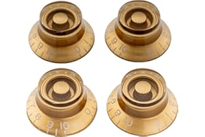 Musiclily Pro Metrische Größe 18 Splines Hutform Potiknopfe Top Hat Bell Knobs für Asien Import Gitarre Bass Split Shaft Poti, Gold(4er Set)