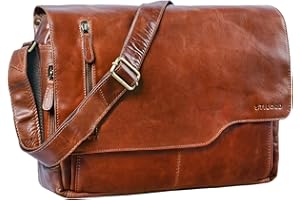 STILORD 'Marlon' Bolso de Mensajero de Cuero para Hombre Bolsa Bandolera Grande Bolso de Negocios o Profesor para portátil de 15,6' Maletín de auténtica Piel