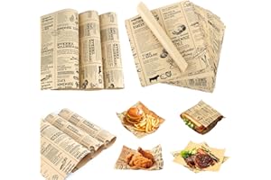 KILDOWS 100 Feuilles Papier Emballage Alimentaire，D'Emballage Frites，Journal Alimentaire，Papier Sulfurisé，pour Camping Frites Burger Pizza Pain Sandwich，Hamburger，Style Journal Vintage